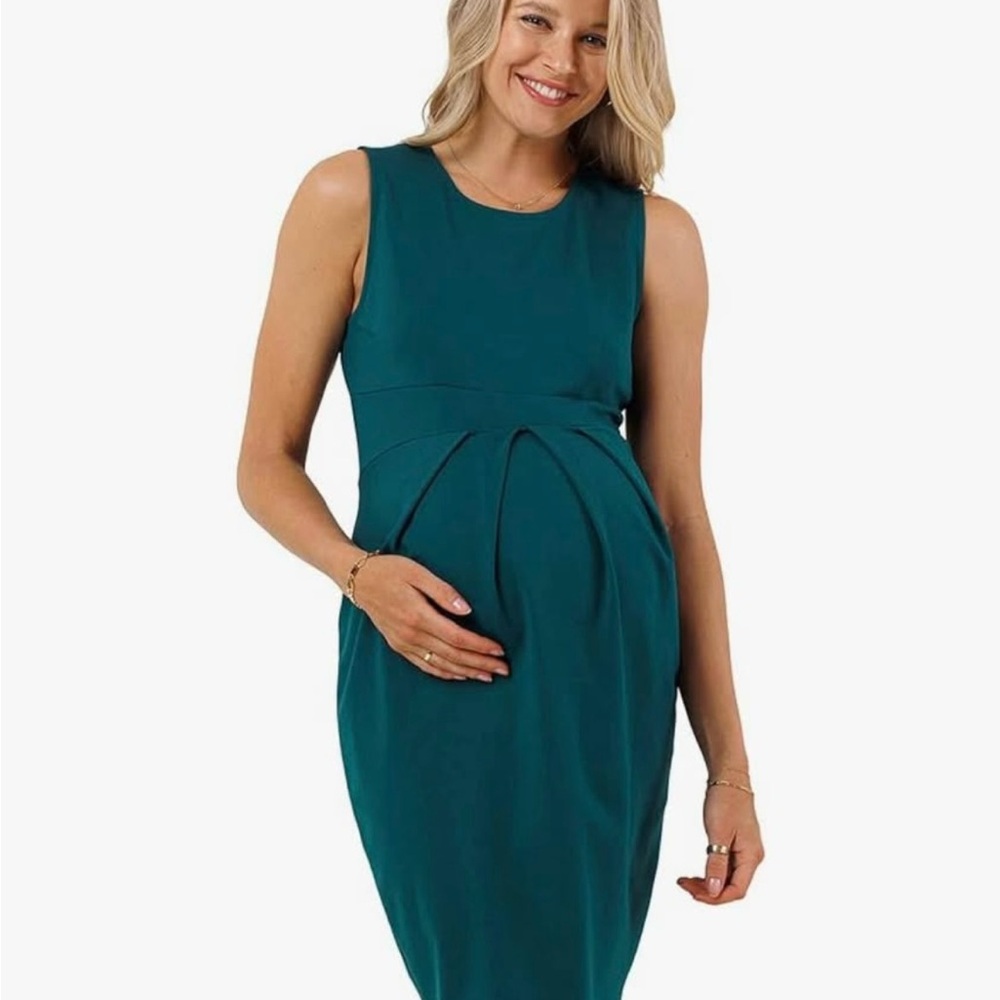 LaClef Green **Maternity** Sleeveless Wrap Midi Dress